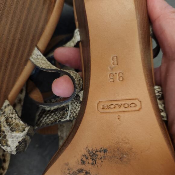 Coach Snakeskin Sandals Women's 9.5 B Brown Python  Embossed Wedge Sandal - Picture 5 of 7